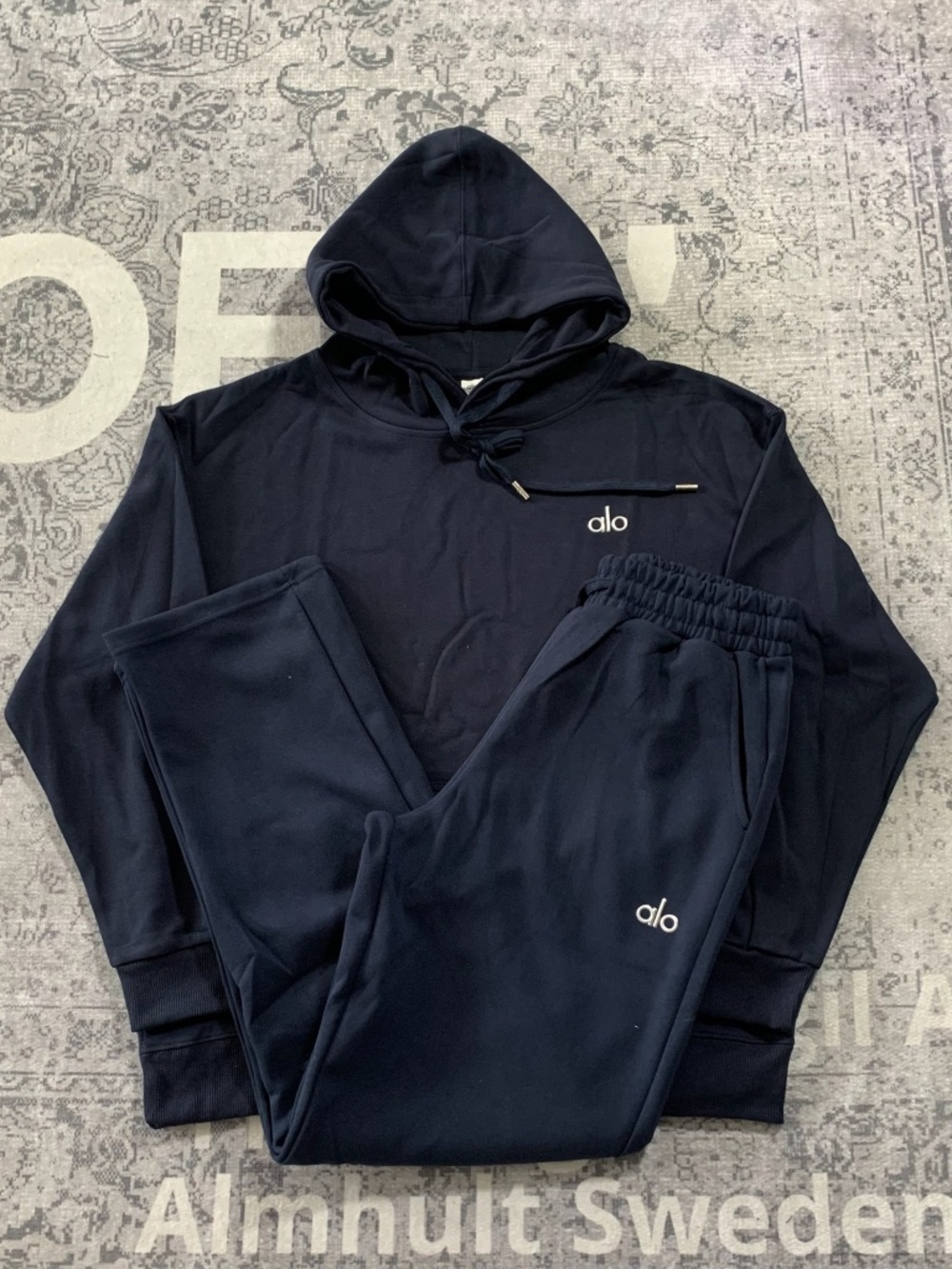Alo Yoga Accolade Hoodie & Open Leg Sweatpants Set Navy Women’s Small